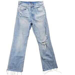 Gap Jeans Womens Sz 2 / 26 Ankle Flare Light Indigo Destroyed Raw Hem High Rise